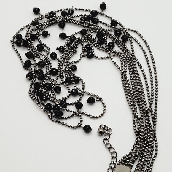Premier Designs Silver tone & Black Glass Bead Multi ball Chain Necklace - Picture 8 of 9